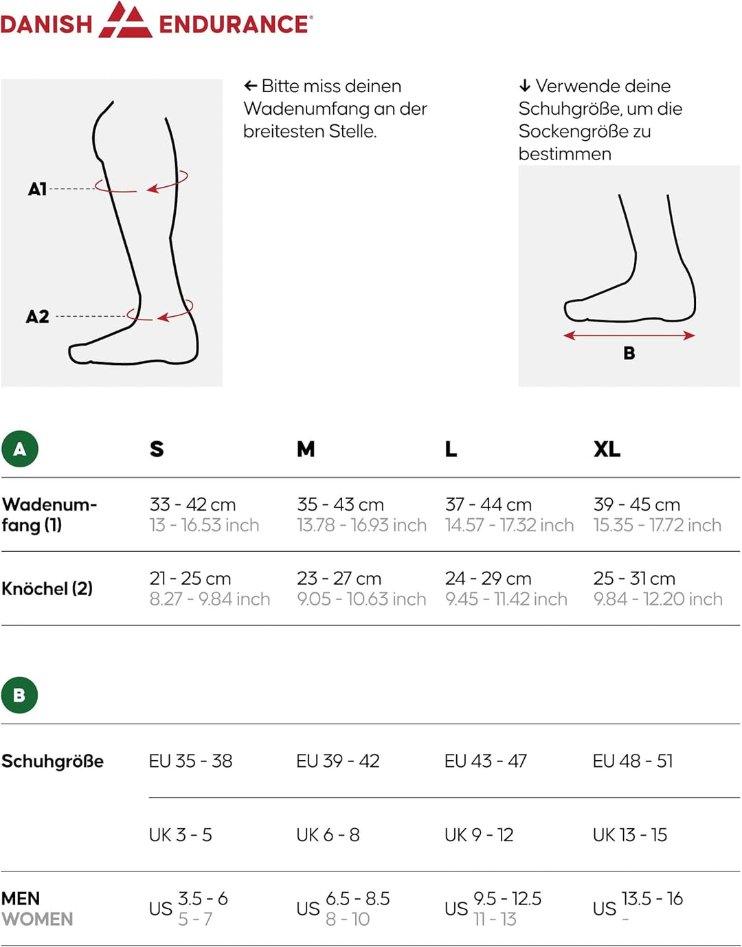DANISH ENDURANCE Kompressionsstrümpfe, 21-26 mmHg, Sport Kompressionssocken, Stützstrümpfe, Thrombos