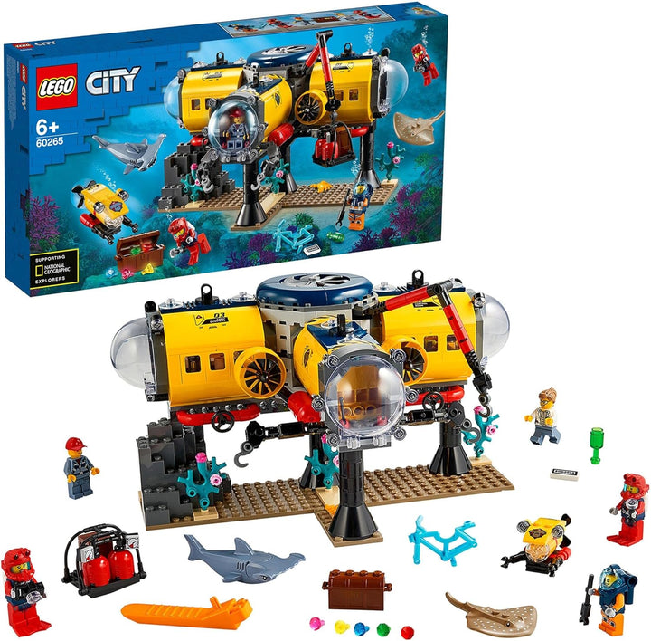 LEGO 60265 City Meeresforschungsbasis, U-Boot-Spielzeug mit Meerestieren-Figuren, tolles Geschenk fü