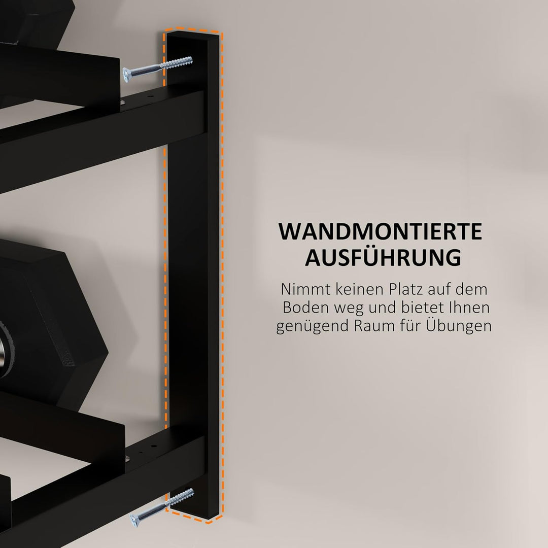 SPORTNOW Hantelständer Wandhalterung Kurzhantelständer mit 2 Ablagen, Hantelablage, Gewichtshalter f