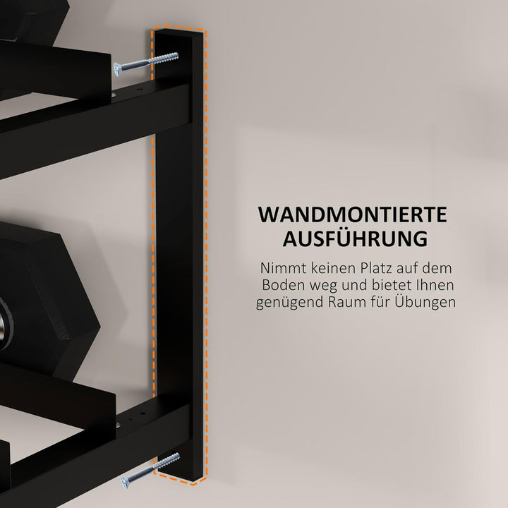 SPORTNOW Hantelständer Wandhalterung Kurzhantelständer mit 2 Ablagen, Hantelablage, Gewichtshalter f