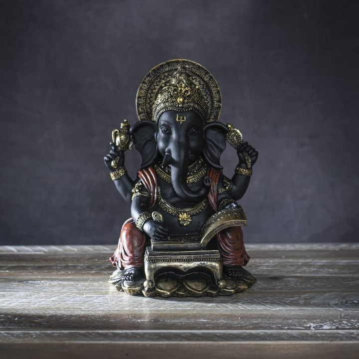Pacific Giftware Ganesha Figur schreibt in Buch der Erkenntnis | Schwarz Buddha Deko