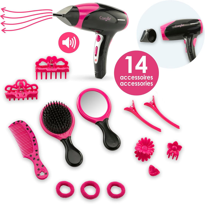 MaCorolle Haarstyling Set, 14 Teile, Stylingzubehör, Fön mit elektrischer Funktion, Bürste, Kamm, Sp