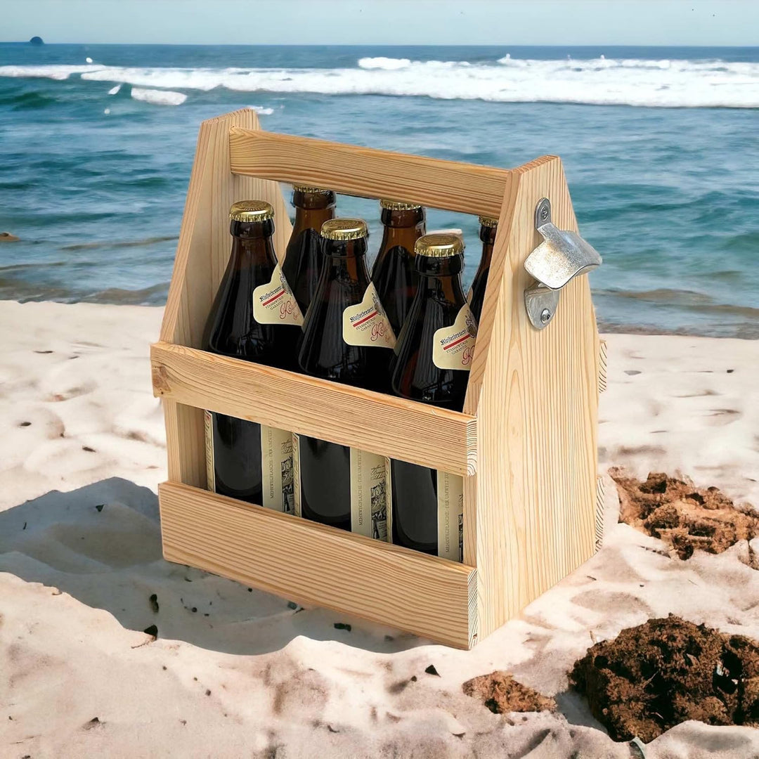 DanDiBo Flaschenträger 6 Flaschen Holz Bierträger mit Flaschenöffner 93945 Männerhandtasche