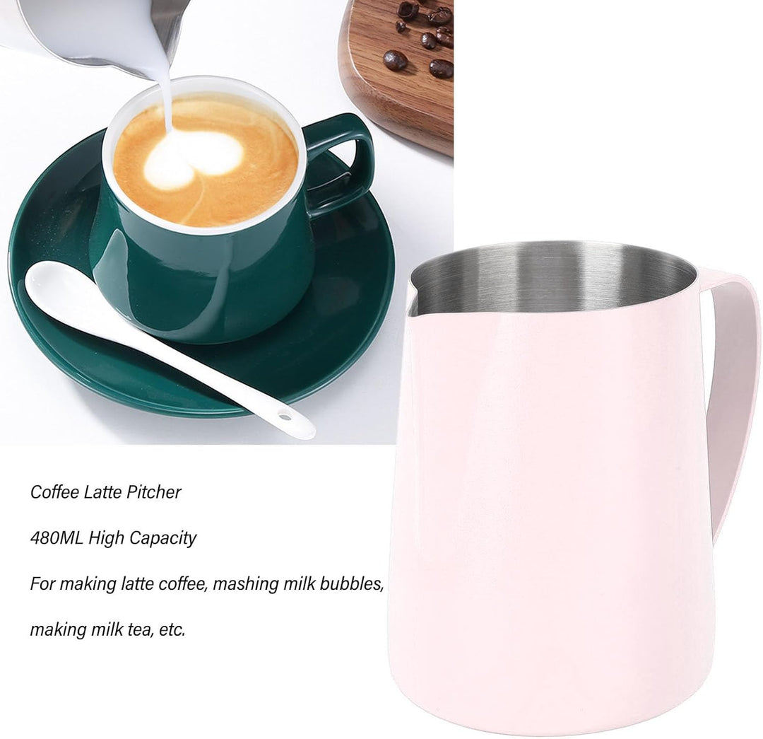 Milchkännchen Edelstahl 480ml, Milchaufschäumkrug Espresso Dampfkrug, Milchaufschäumbecher Milch Pit