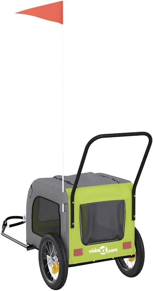 Fahrradanhänger für Haustiere Grün und Grau 125 x 53 x 54 cm aus Oxford Stoff und Eisen, 7,1 kg, 30