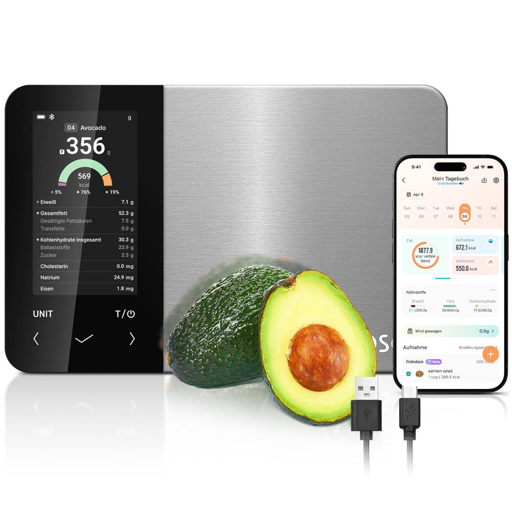 Cosori Küchenwaage digital Ernährungswaage-App,Offline-Modus,USB aufladbar Dunkelgrau, Dunkelgrau