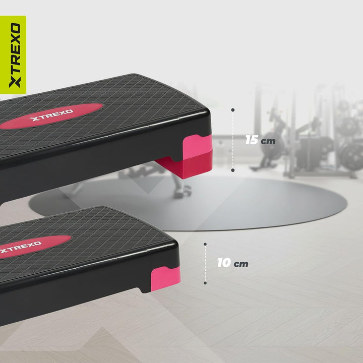 TREXO Aerobic Step 68 x 28 cm Für Cardio- und Fitnesstraining Höhenverstellbar 15-20 cm Langlebig au