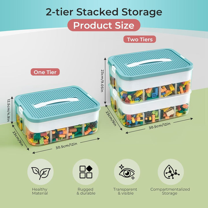 Kinder Aufbewahrungsbox mit Deckel für Lego Bausteine, 2 Stufen Aufbewahrungsboxen für Lego, Stapelb