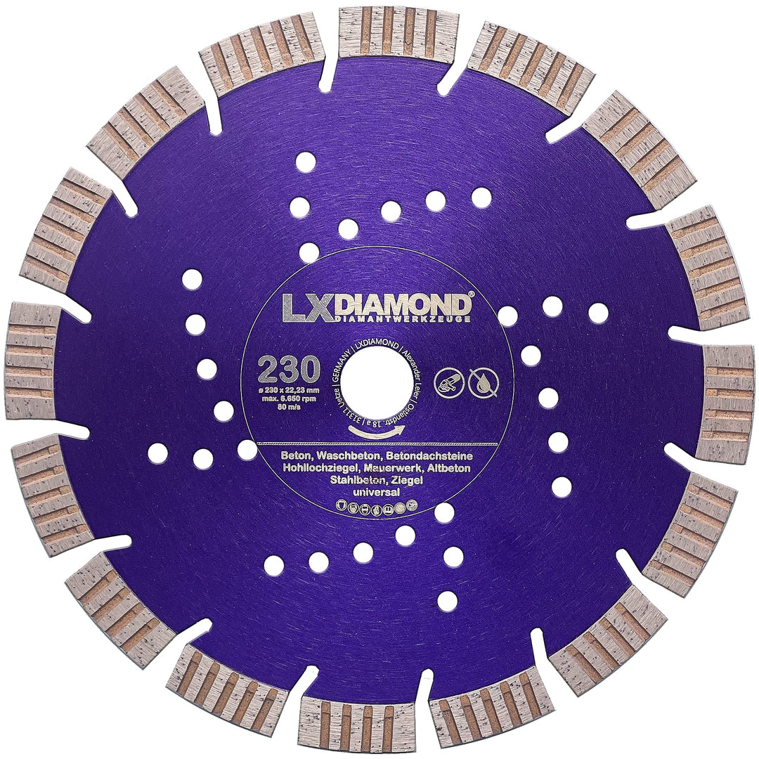 LXDIAMOND Diamant-Trennscheibe 230mm x 22,23mm - Segmente 15mm - passend für Beton Stahlbeton Waschb