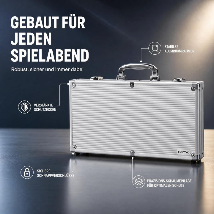 Poker-Chips-Set mit Wertangaben, 300 Stück 11,5g Profi-Chips nummeriert in Alu-Koffer inkl. 5 Würfel