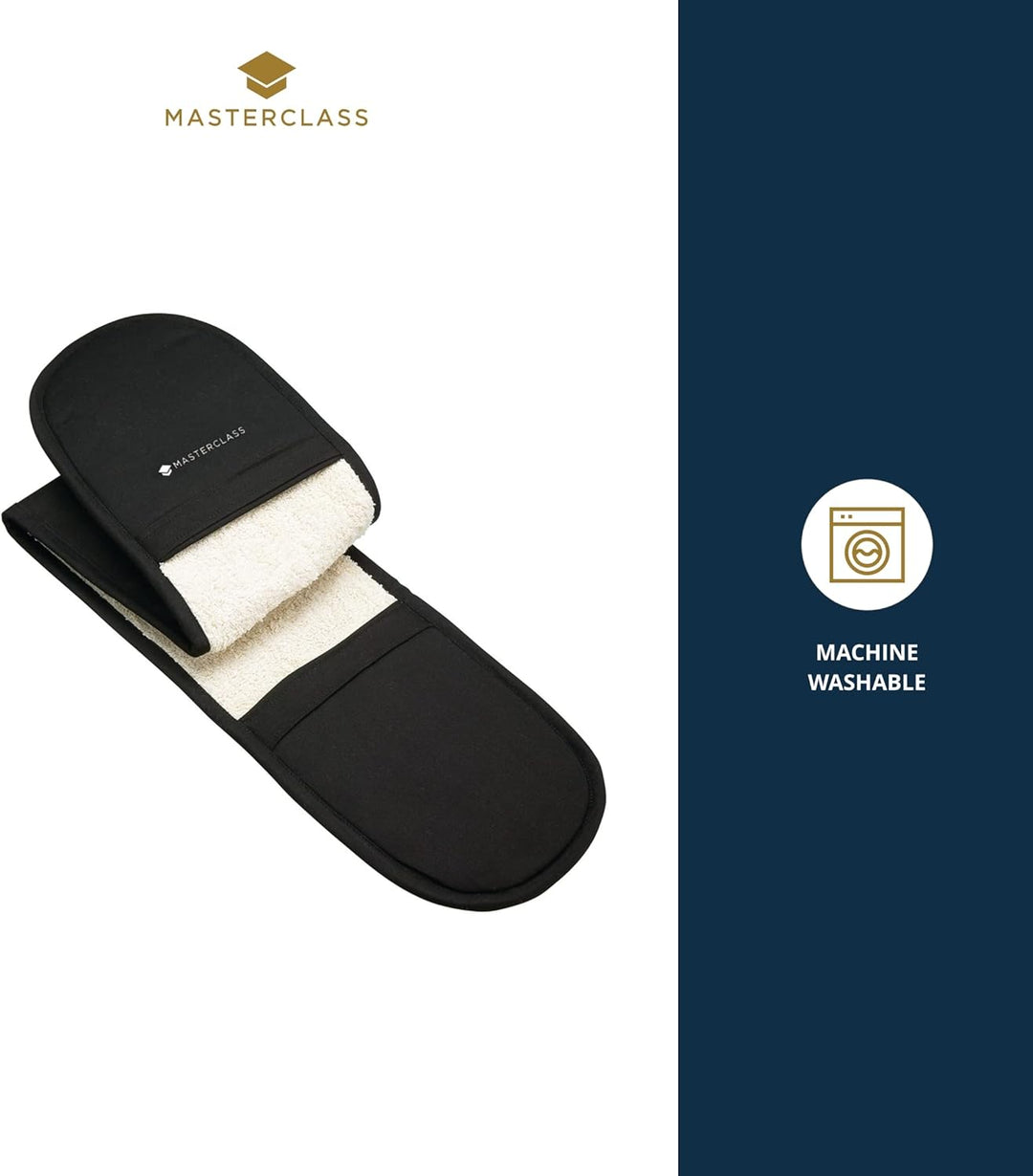 MasterClass-Ofenhandschuhe, hitzebeständig, doppelseitig, strapazierfähige Baumwolle, schwarz Backha