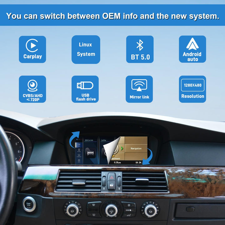 PEMP 8.8“ Linux Bildschirm für BMW E60 E90 CCC Verkabelte und drahtlose CarPlay Nachrüstung Android