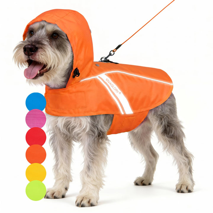 VIVAGLORY Hunderegenmantel für mittelgrosse Hunde, leicht an- und ausziehbare Regenbekleidung, refle