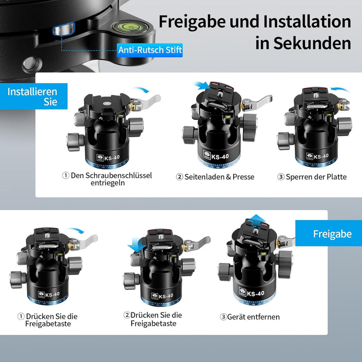 SIRUI KS-40 Low Profile Kugelkopf, 40mm Aluminium 360° Doppel-Panoramakugelkopf für Kamera, Camcorde