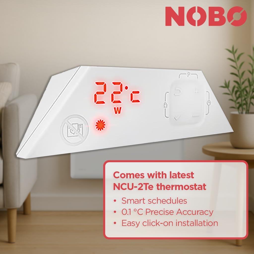 Elektrische Konvektorheizung Nobø NFK4N 2000W inkl. Rollen und Wandmontage, Weiss, Smart-Thermostat