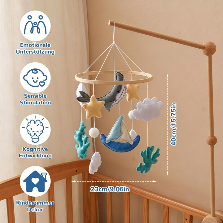 Mobile Baby Meerestiere Segelboot Babybett Windspiel, Muschel Wal Filz Bettglocke Wickeltisch Mobile