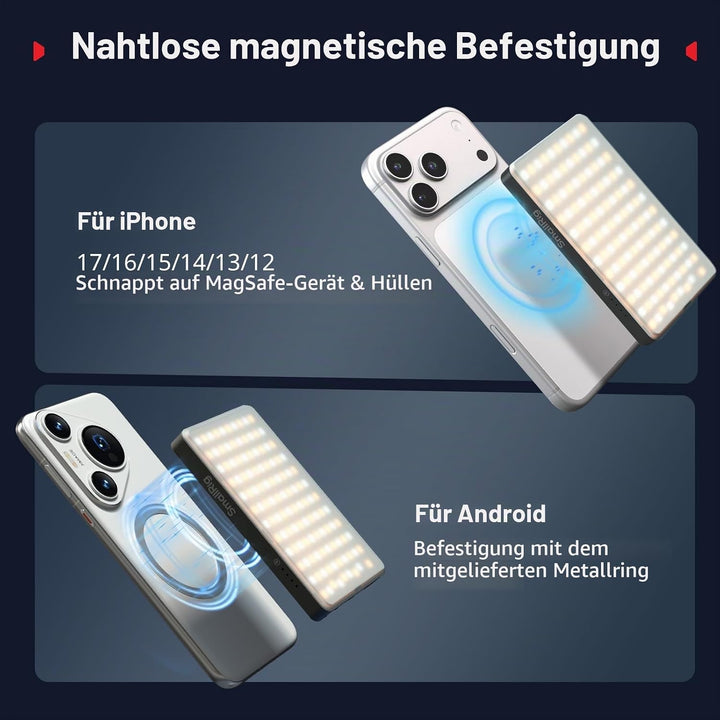 SMALLRIG M3 Magnetisches Selfie-Telefon-LED-Videolicht mit Clip, 120 LEDs 2000mAh Wiederaufladbar, 2