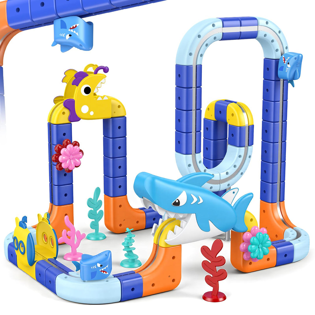 EUCOCO Spielzeug ab 3 4 5 6 7 8 Jahre Junge, Clickrail Electric Train Set 117 PCS Ozean-Thema Cubix