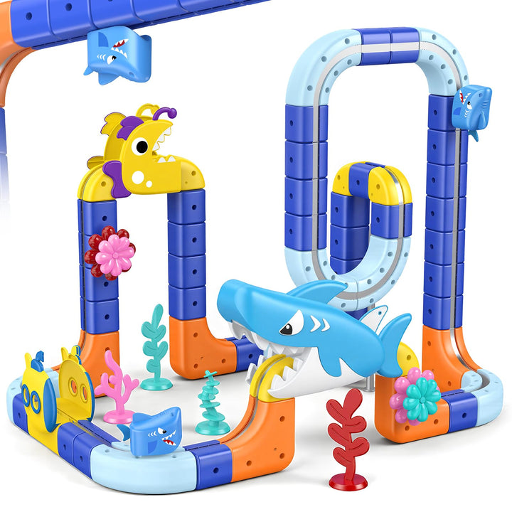EUCOCO Spielzeug ab 3 4 5 6 7 8 Jahre Junge, Clickrail Electric Train Set 117 PCS Ozean-Thema Cubix