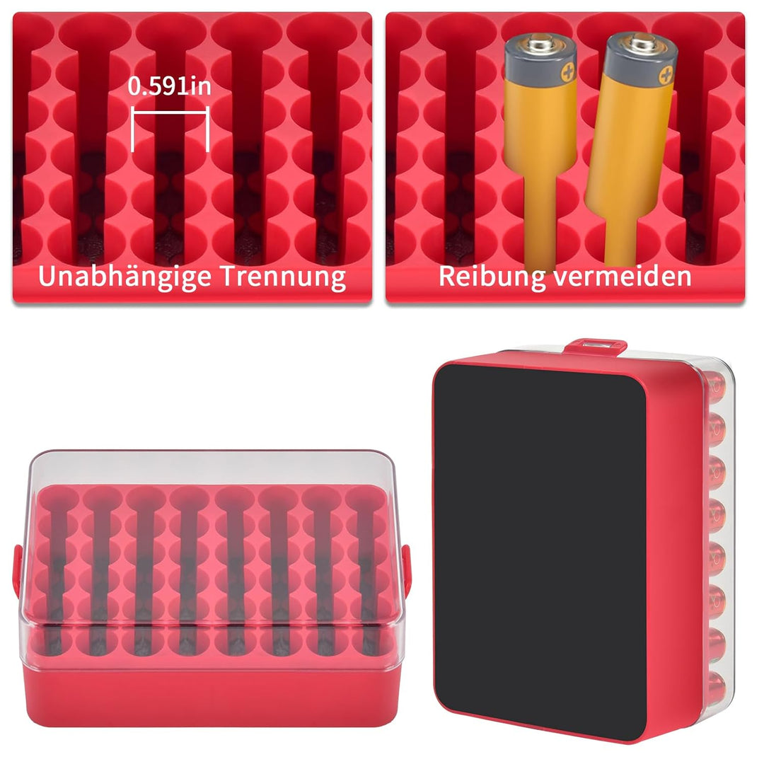 Batterie Organizer Aufbewahrungshülle, Kleine Batterie Tresor Box Container für 48 Stück AA-Batterie