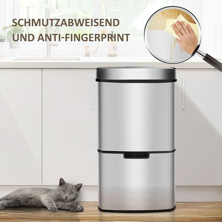 Ribelli Edelstahl - Mülltrennsysteme mit 3+1 Fächer - Mülleimer mit Sensor - 72 Liter (2x12 + 1x48 L