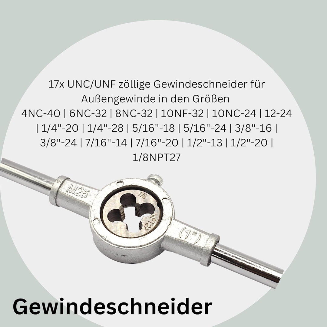 Gewindeschneider Set 40 teilig Zollgewinde SAE Gewindebohrer zöllig Gewindeschneidsatz 40 Teile Schn