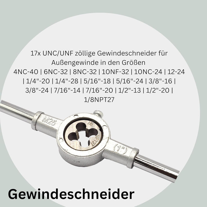 Gewindeschneider Set 40 teilig Zollgewinde SAE Gewindebohrer zöllig Gewindeschneidsatz 40 Teile Schn