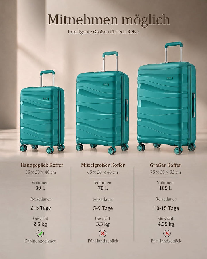 KONO Hartschalenkoffer Gross Leicht Koffer Trolley Reisekoffer mit 4 Rollen und TSA Schloss, 76x50x3