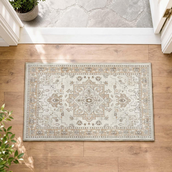 TOPICK waschbar Fussmatte innen Vintage Schmutzfangmatte Indoor 40x60 Beige | Orientalisch Eingangst