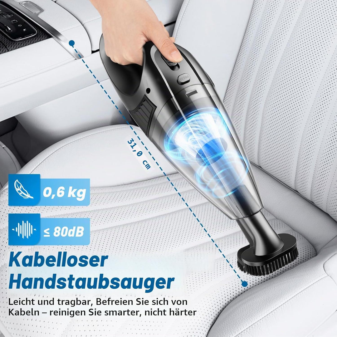 Handstaubsauger Kabelloser, 120W Motor, 60.000 U/min Saugleistung, 9.000 Pa, 2 waschbare Filter, 3 D