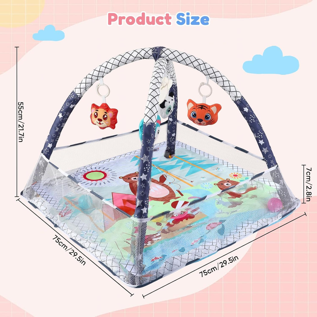 Baby-Spielmatte & Activity-Center mit integriertem Schutzrand, Spielzeug, Spiegel und Bällen – Boden