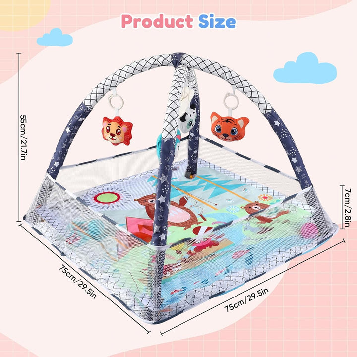 Baby-Spielmatte & Activity-Center mit integriertem Schutzrand, Spielzeug, Spiegel und Bällen – Boden