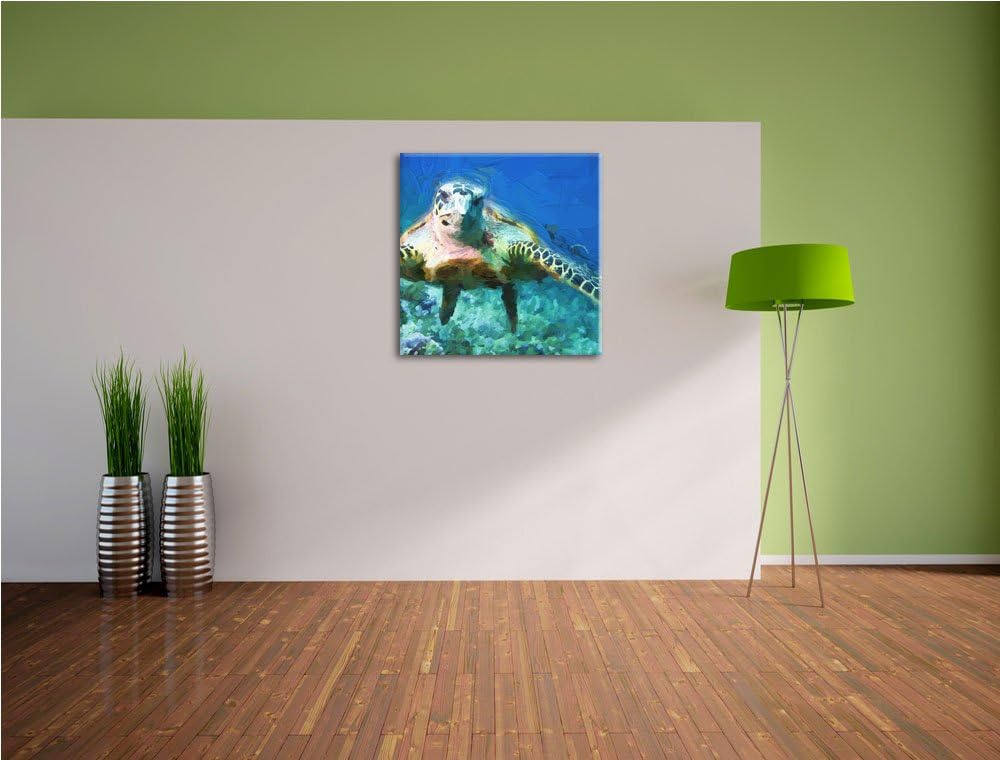 Pixxprint Anmutige Schildkröte im Meer als Leinwandbild/Grösse: 70x70 cm/Wandbild/Kunstdruck/fertig