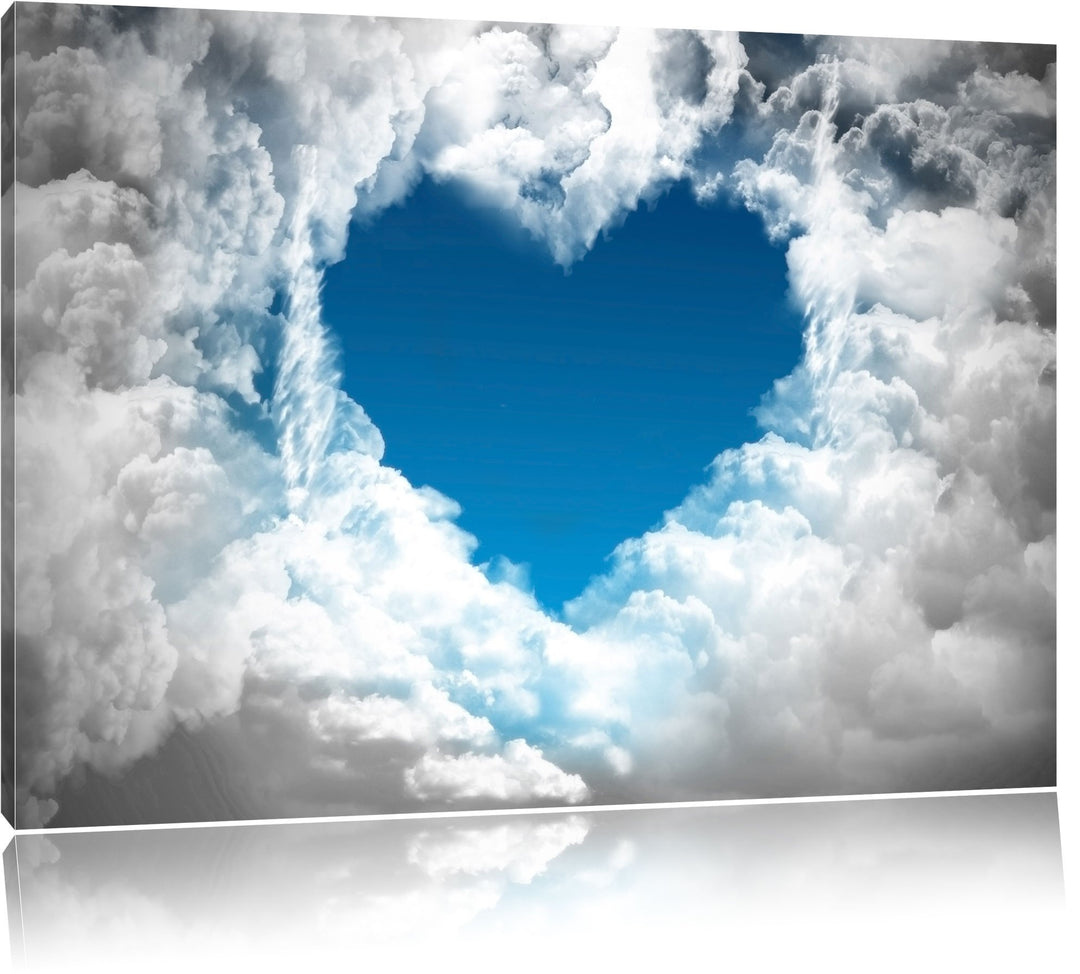 Pixxprint Romantisches Herz in den Wolken als Leinwandbild/Grösse: 100x70 cm/Wandbild/Kunstdruck/fer