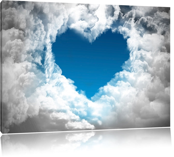 Pixxprint Romantisches Herz in den Wolken als Leinwandbild/Grösse: 100x70 cm/Wandbild/Kunstdruck/fer