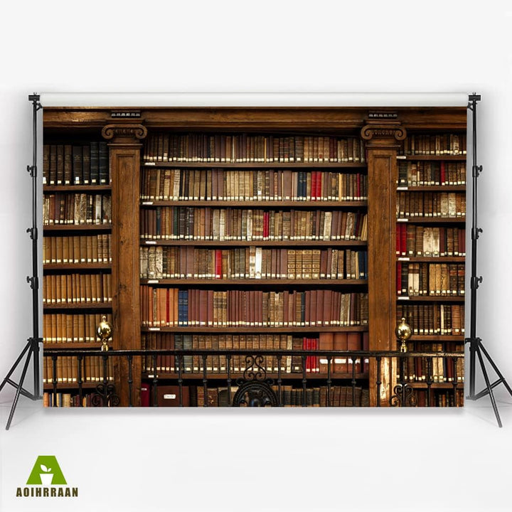 Aoihrraan 3x2,5m Vintage Bücherregal Hintergrund Schulbibliothek Retro Bücherregal Antike Bücher Fot