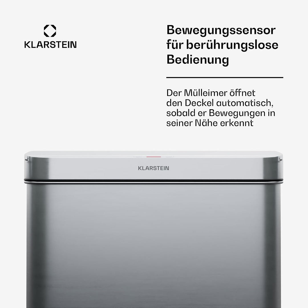 Klarstein 60 L Edelstahl-Sensormülleimer mit Softclose-Deckel, LED-Bedienfeld, berührungslos - zweif