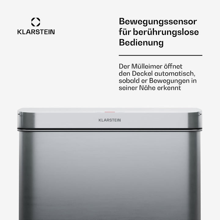Klarstein 60 L Edelstahl-Sensormülleimer mit Softclose-Deckel, LED-Bedienfeld, berührungslos - zweif