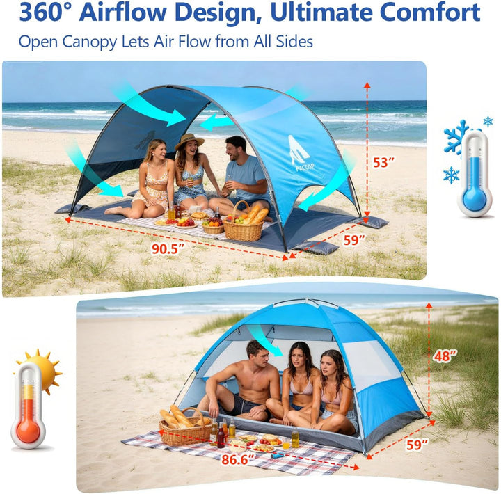 Strandmuschel mit UV-Schutz UPF 50+ – Tragbares Beach Canopy & Sonnenschutz für Strand, 360° Belüftu
