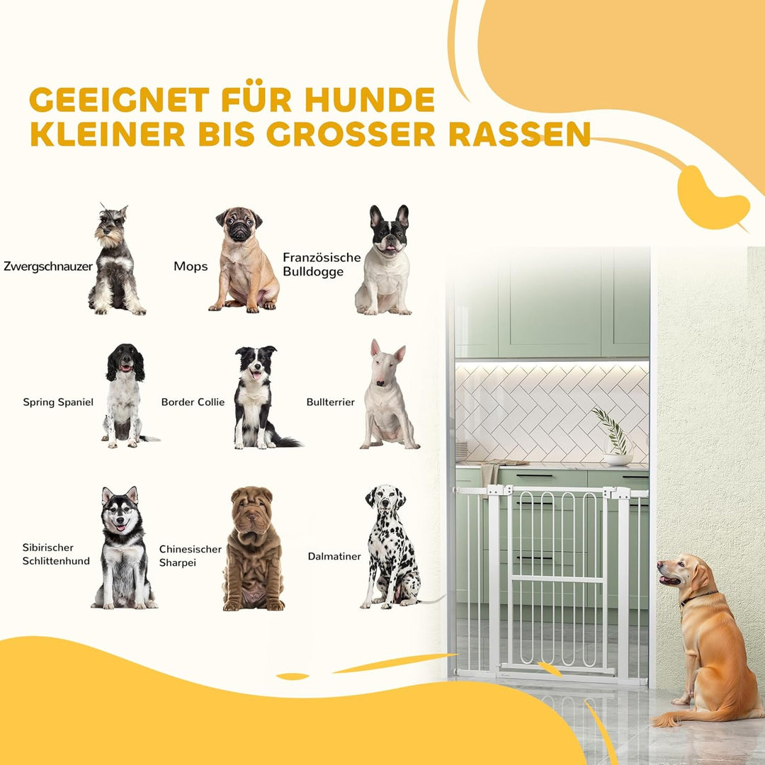 PawHut Treppenschutzgitter 94cm Türschutzgitter Absperrgitter ohne Bohren 76-104 cm Schutzgitter aus
