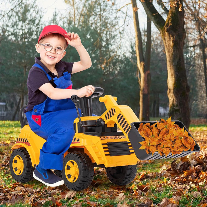 DREAMADE Bagger zum draufsitzen, Kinder Sitzbagger mit Flexibler Schaufel & Hupe & Kippschutz, Aufsi