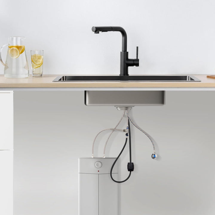 Lonheo Niederdruck Wasserhahn Küche Armatur Schwarz, Niederdruck Küchenarmatur mit Brause Mischbatte