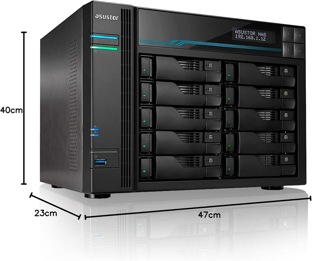 Asustor Lockerstor 10 Pro AS7110T 10 Bay NAS - Netzwerkspeicher Gehäuse, Quad Core 3.4GHz CPU, 8GB R