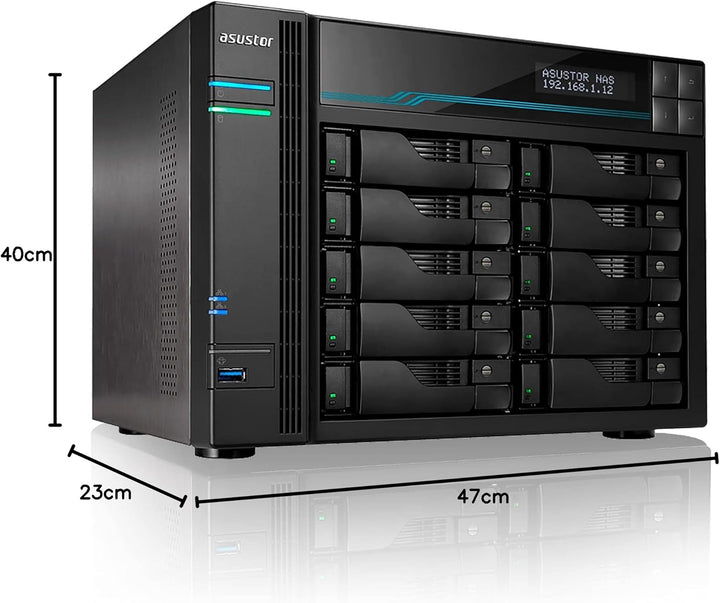 Asustor Lockerstor 10 Pro AS7110T 10 Bay NAS - Netzwerkspeicher Gehäuse, Quad Core 3.4GHz CPU, 8GB R