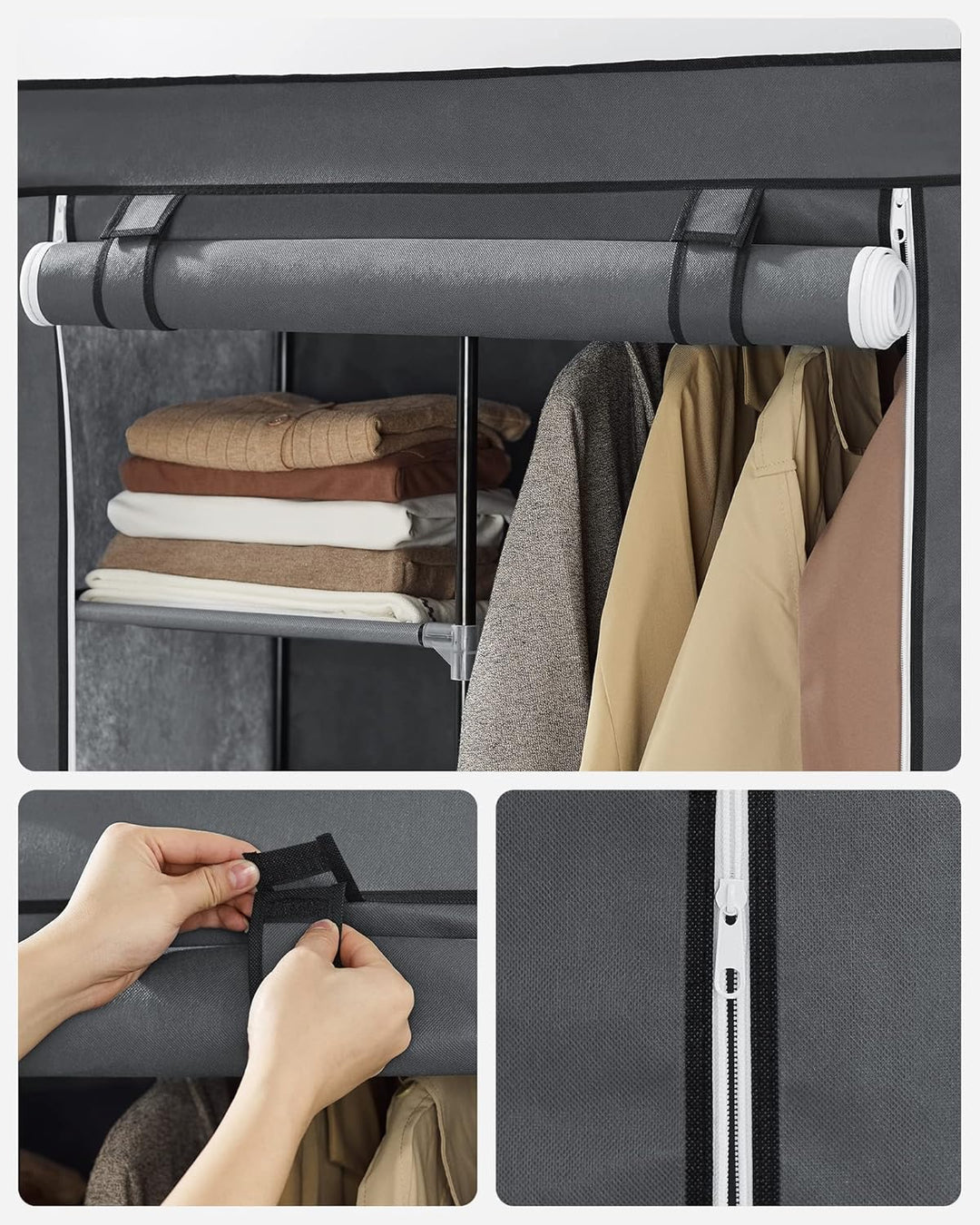 SONGMICS Kleiderschrank, Stoffschrank, 6 Ablagen, Verschiedene Aufbaumöglichkeiten, 88 x 45 x 168 cm