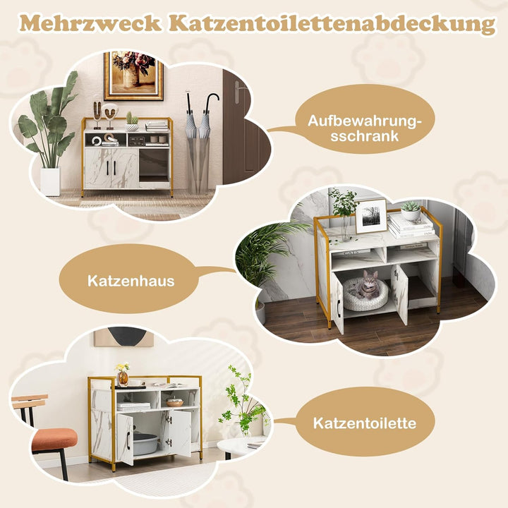 GOPLUS Katzenschrank, Katzentoilette mit Doppeltüren & stabilem Metallrahmen & Kratzbrett & 2 Fächer