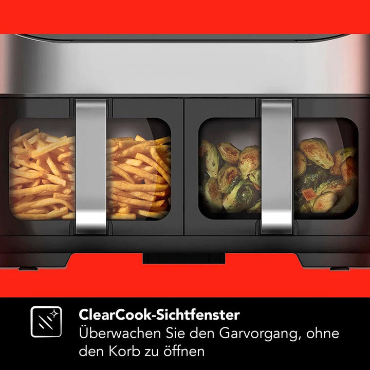 Instant Vortex Plus Doppelkorb mit ClearCook - 7.6L Digitale Heissluftfritteuse, Edelstahl, 8-in-1 S