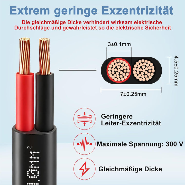 2 × 1,0 mm² Zweiadriges Doppelkabel 2 Core Automotive -Kabel 2 Leiter Kupfer -Elektrodraht 12 V 24 V