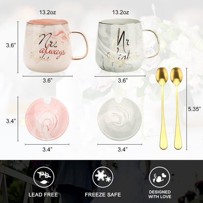 Mr Right und Mrs Always Right Paare Kaffeetassen Tassen Geschenke Set für Verlobung Hochzeit Brautdu