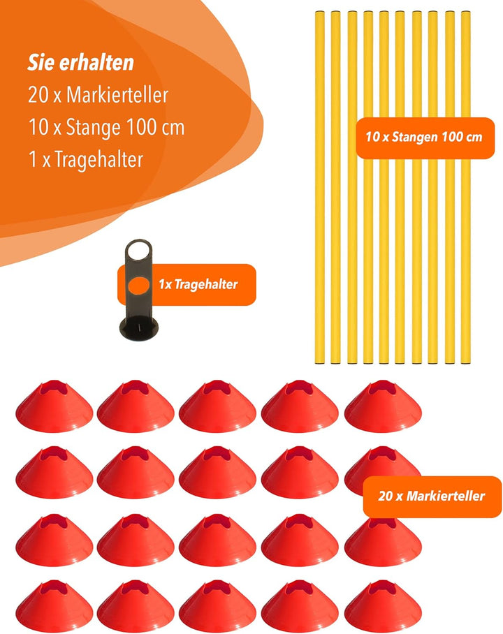 Cavaletti Mini-Hürden 10er Set – Mulden Rot & Stangen Gelb – sichere Trainingshürden für Hunde – Agi